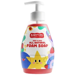 Babyton schuimende hand & face wash aardbei 350 ml voorkant